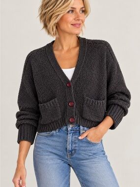Cotton by Autumn Cashmere Organic Cotton Cropped Cardigan Sweater S